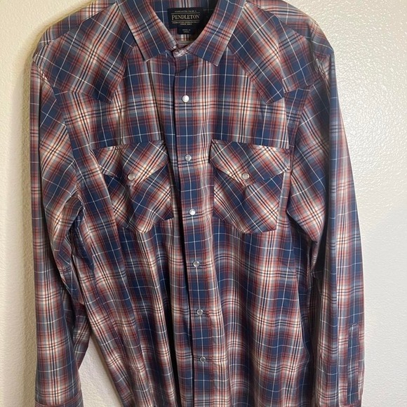 The Unbranded Brand Other - Pendleton Frontier Mens Blue Orange Plaid Western Snap Long Sleeve Shirt Large